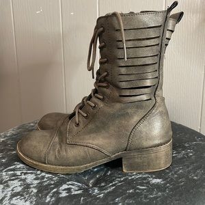 Gray combat boots